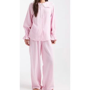 ASOS Miss Selfridge Pink Stripe Flannel Pajama Set Size Medium